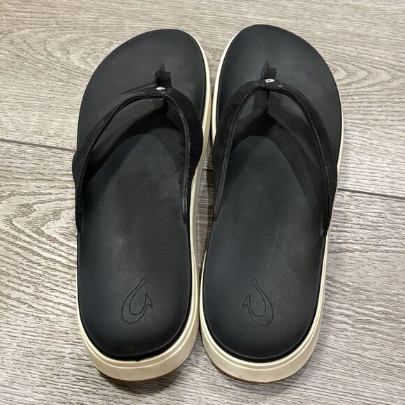 Olukai Nu'a Pi'o Sandals Women's 9 Black Wet Grip Rubber Flip Flops 20445 - Picture 3 of 4